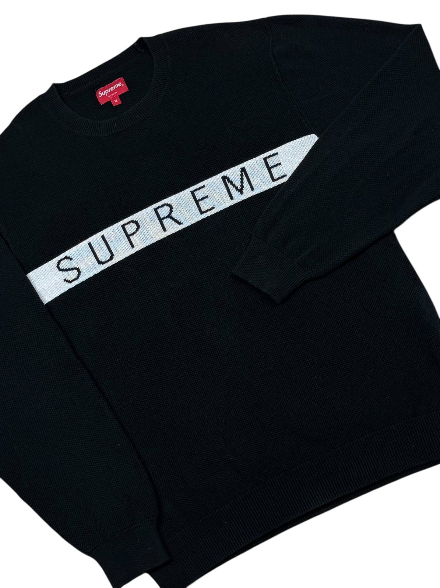 Supreme Logo Stripe Pique Crewneck