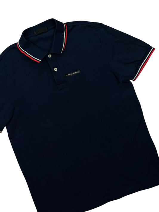 Prada Piqué Short Sleeve Polo Shirt - Navy