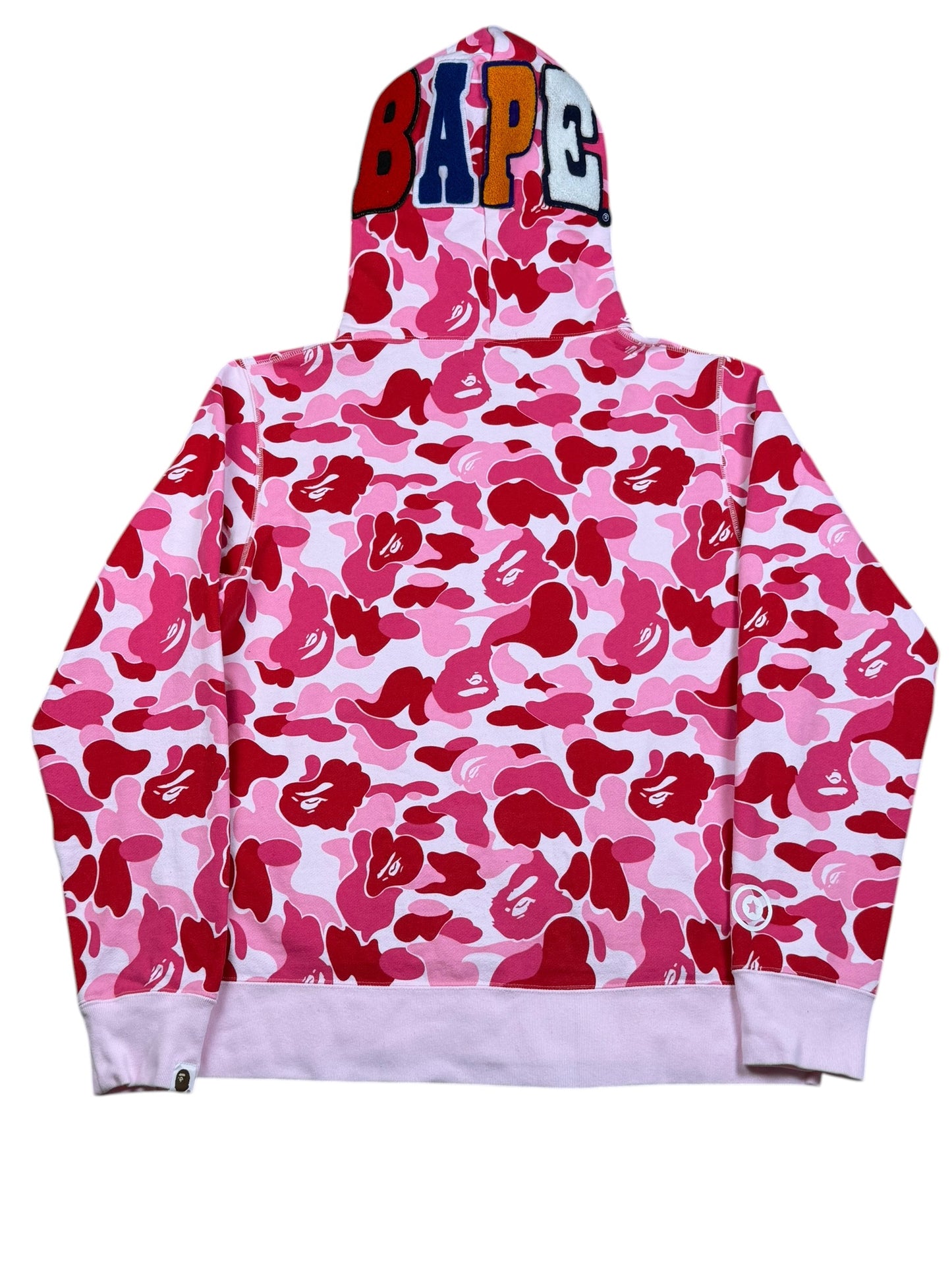 A Bathing Ape (BAPE) ABC Camo Shark Hoodie in Pink