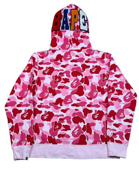 A Bathing Ape (BAPE) ABC Camo Shark Hoodie in Pink