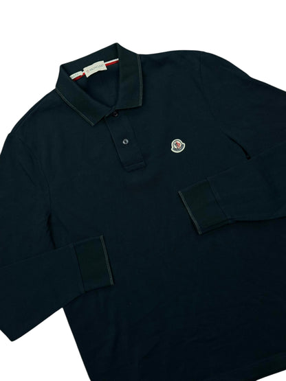 Moncler Piqué Long Sleeve Polo Shirt - Navy