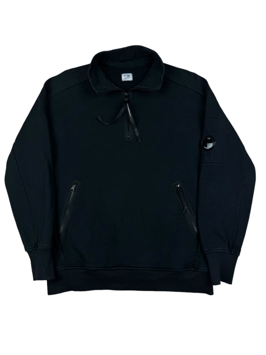 C.P Company Diagonal Raised Quarter Zip Sweatshirt - Black