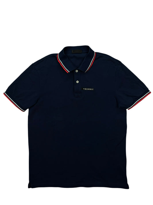 Prada Piqué Short Sleeve Polo Shirt - Navy