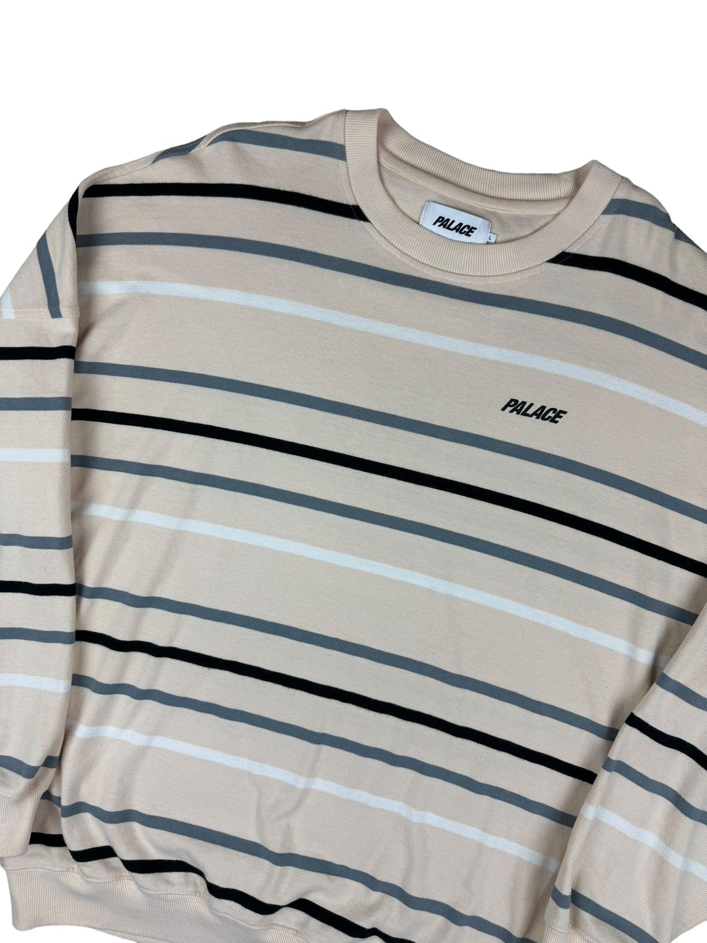 Palace Stripe Drop Shoulder Crew Stone SS22