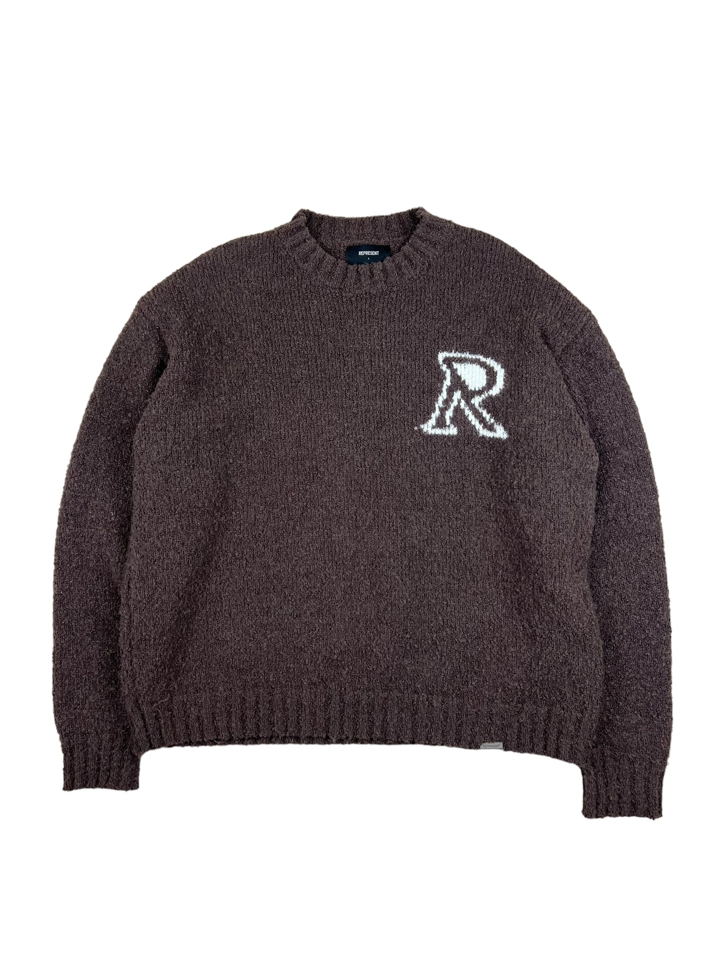 Represent Initial Boucle Knitted Sweater Brown/White