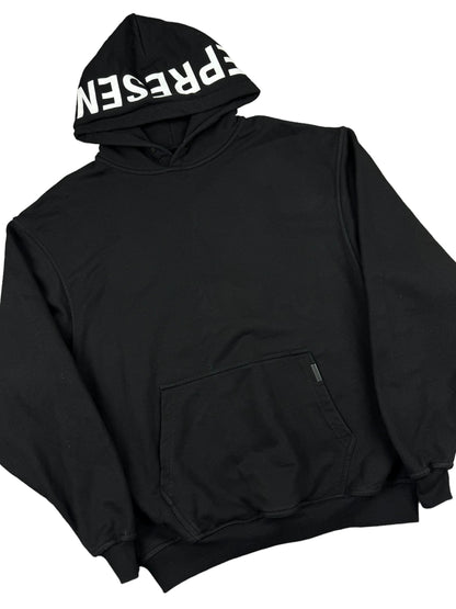 Represent Hood Script Hoodie- Black