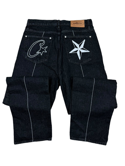 Corteiz C-Star Stitch Down Jeans - Black