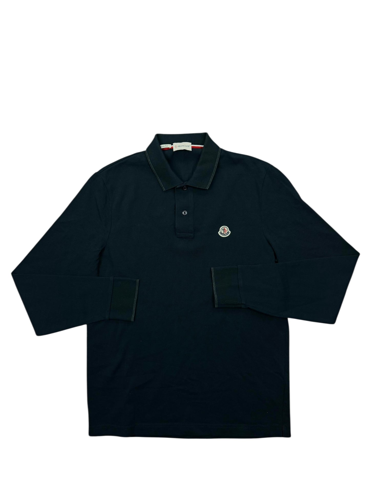 Moncler Piqué Long Sleeve Polo Shirt - Navy