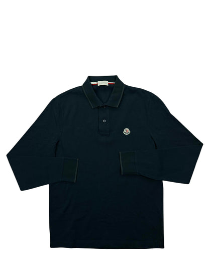 Moncler Piqué Long Sleeve Polo Shirt - Navy