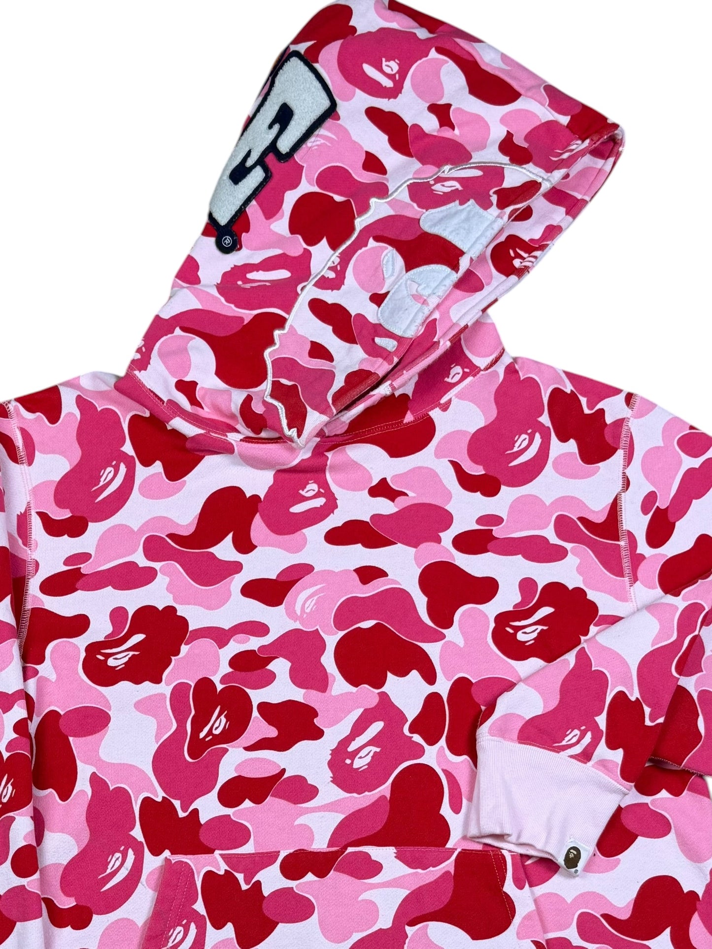 A Bathing Ape (BAPE) ABC Camo Shark Hoodie in Pink