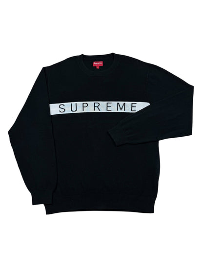 Supreme Logo Stripe Pique Crewneck