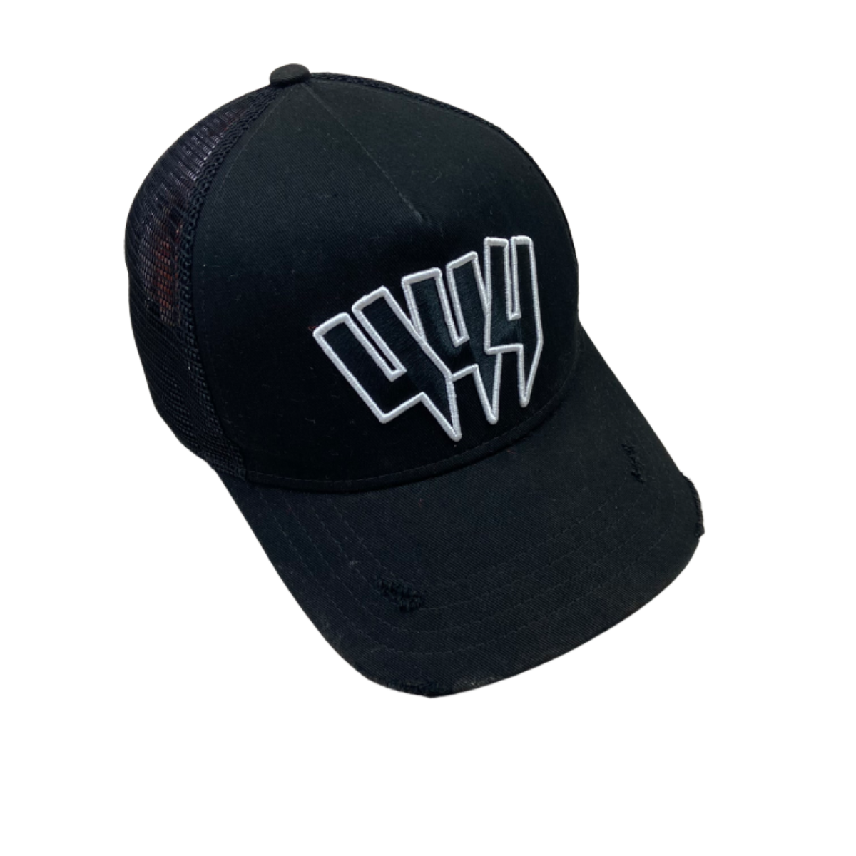 Yelir World Triple Logo Distressed Trucker Cap