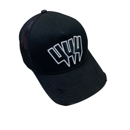 Yelir World Triple Logo Distressed Trucker Cap